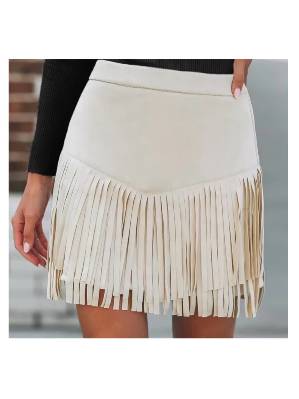 NWT Sincerely Jules Cream Fringe Mini Skirt Western Boho Women’s Size L